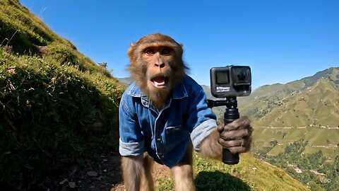 Monkey blogger on mountain
