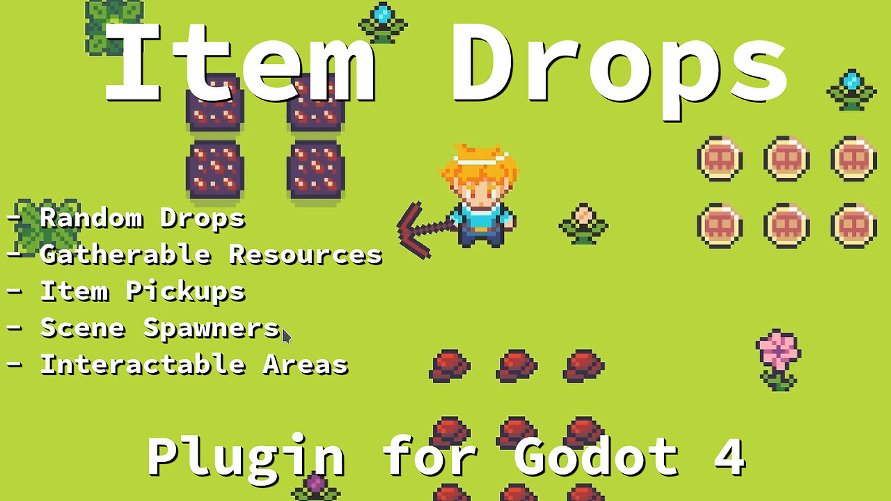 Give Enemies Item Drops, Gatherable Nodes, Interact with Chests ~ Plugin Demo for Godot 4