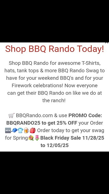 **ENDED**Black Friday Sale 🛒 🌵 25%OFF Everything BBQRANDO.COM 💥