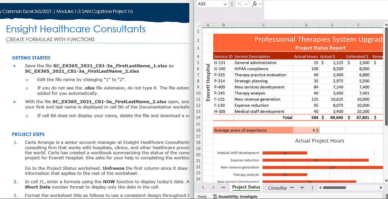 Sam Project (Update 2025): Shelly Cashman Excel 365/2021 | Modules 1-3: SAM Capstone Project 1a