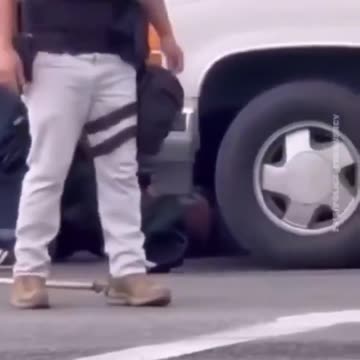 masked men wearing U.S. Border Patrol vests are seen violently detaining a Santa Ana father