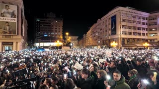 North Macedonia square turns into sea of light for fire victims