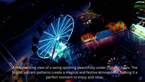 A mesmerizing view of a swing spinning beautifully under colorful lights