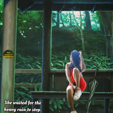 Beautiful girl waited for the heavy rain to stop. romantic evening.. #rain
