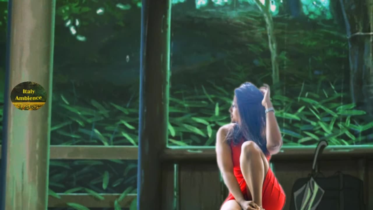 Beautiful girl waited for the heavy rain to stop. romantic evening.. #rain