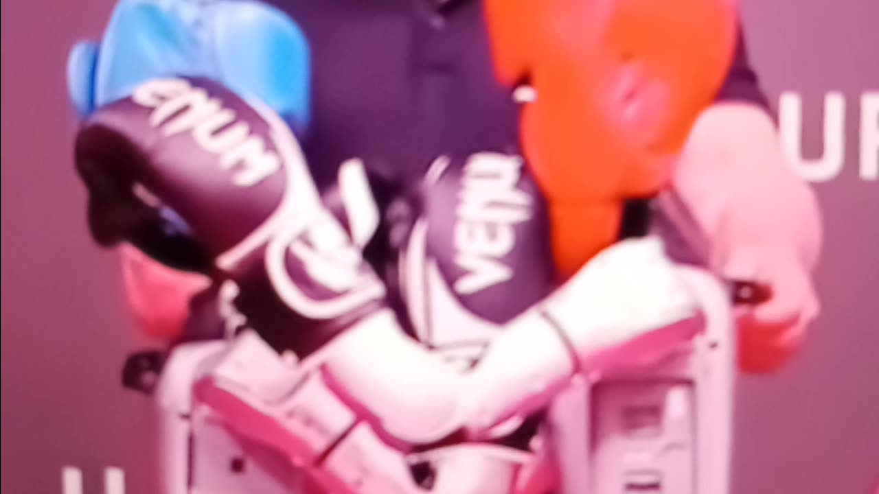 Dana having fun with the fight robot