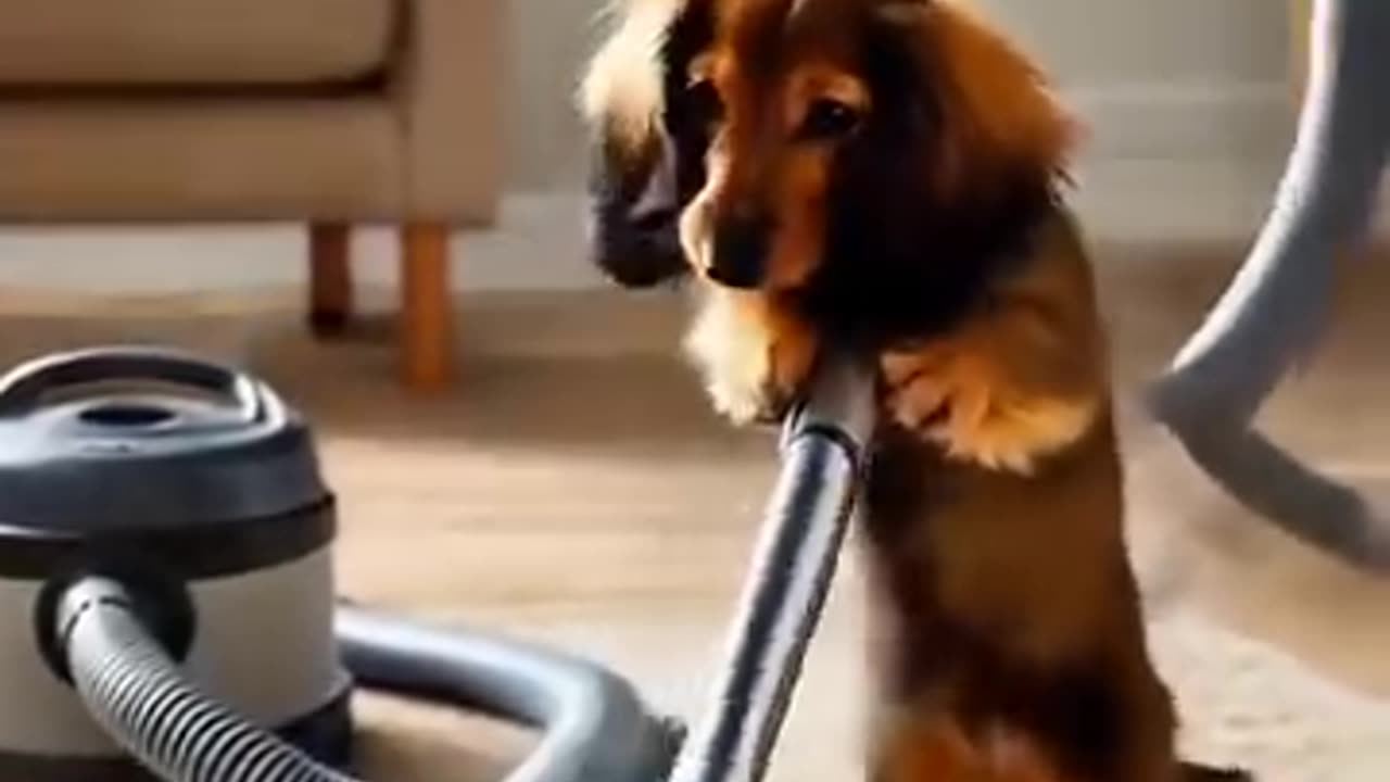 The puppy cleaning
