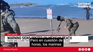 Warning signs installed on Mexican beach declaring area restricted by U.S