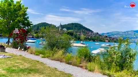 Let’s take this beautiful walk at together !🇨🇭🌿 Beautiful Swiss Village on Lake Thun