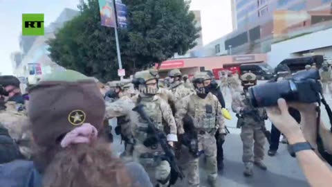 Truckloads of LA Marines shoot through ICE rioters screaming 'disgrace'