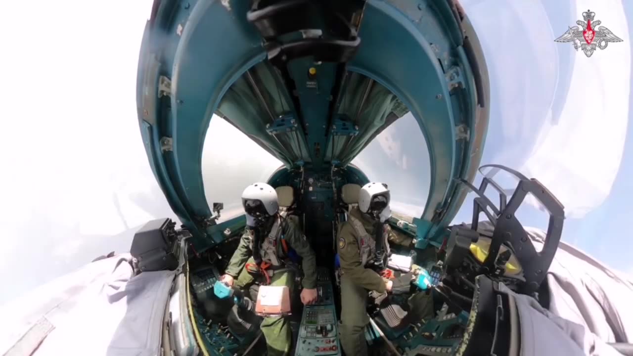 Russian Su-34 taking off, seen from the cockpit, followed by in-flight views and landing