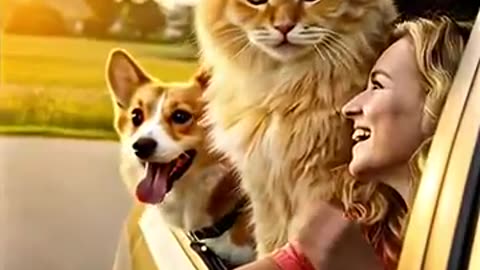 cute cat, dog in the car with pretty lady🐈🐕 #shorts
