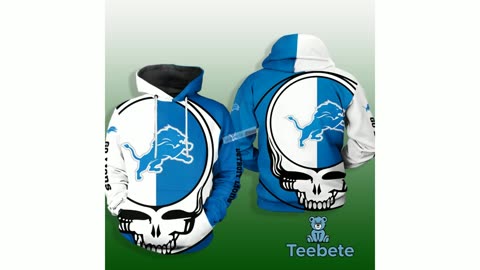 Detroit Lions Grateful Dead Blue White 3D Zip Up Hoodies