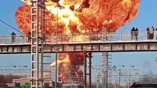 Michurinsk, Tambov region (Russia). A train carrying gasoline tanks derailed and a massive