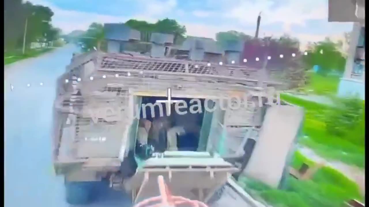 A Russian drone hit a Ukrainian armored vehicle as soldiers waited inside on the front line.