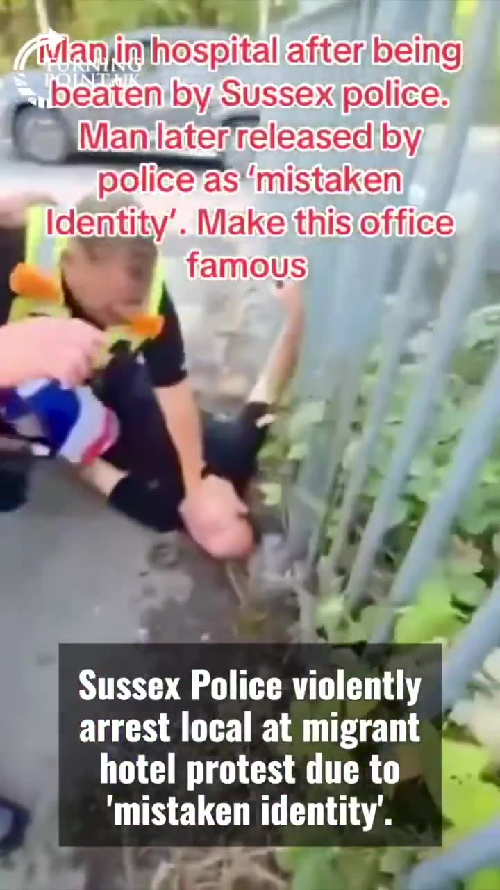 Sussex Police violently arrest a local during a protest outside a migrant hotel in Chichester