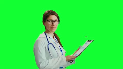 Confident Female Doctor Reviewing Medical Charts - Green Screen Footage