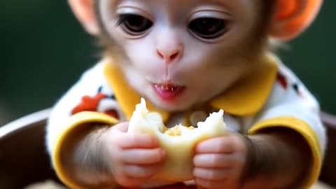 Little monkey 🐵 eating momos