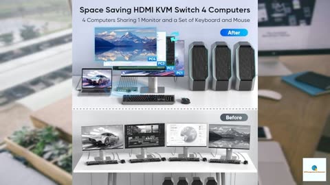 USB3.0 KVM Switch HDMI 4K@60Hz for 4 Computers Share 1 Monitor, KVM Switch 4 Port with 3 U