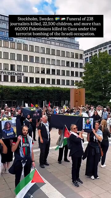 Stockholm holds funeral for journalists,children & thousands killed in #Gaza bombings #protest #japd
