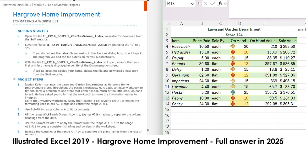 Illustrated Excel 2019 | Module 2: End of Module Project 1| Hargrove Home Improvement (Update 2025)