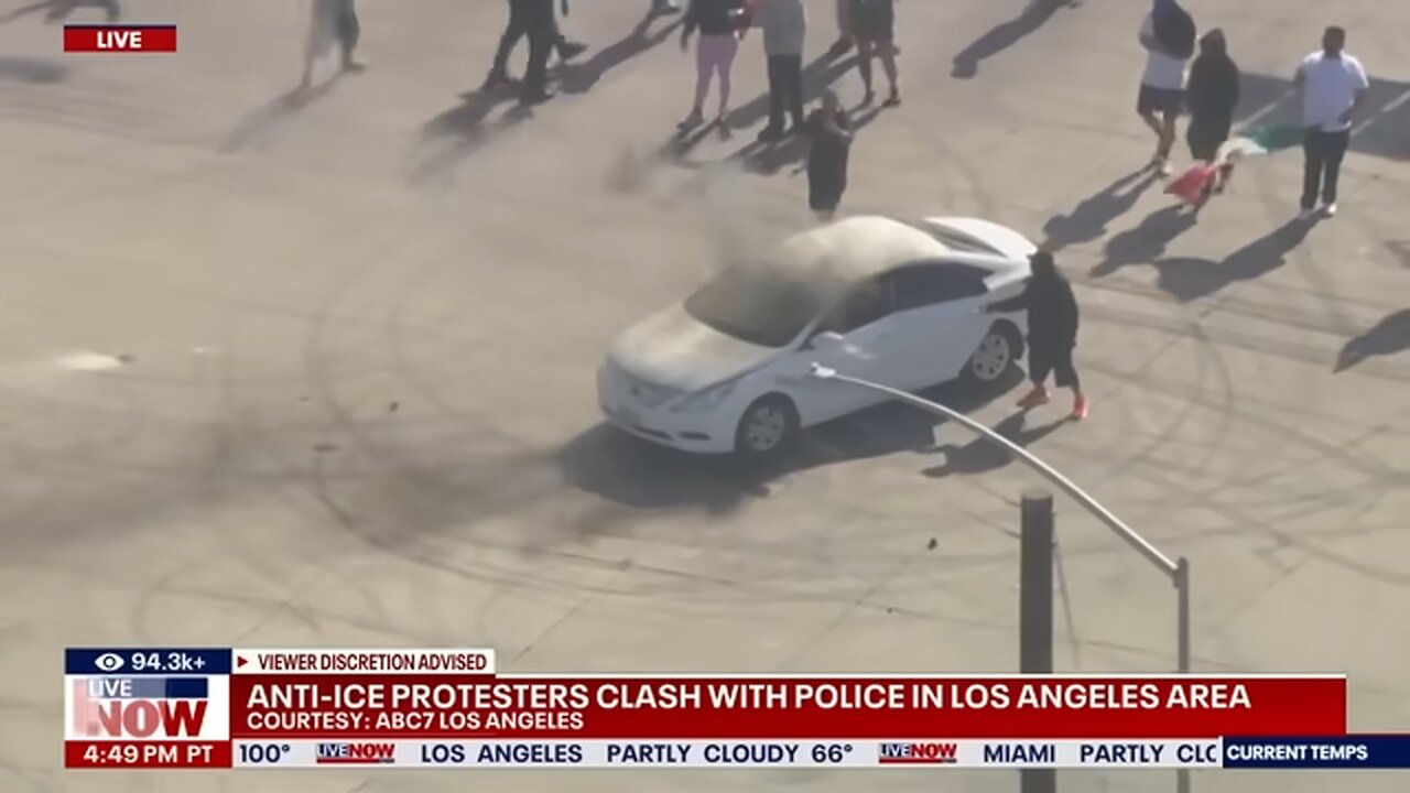 Car engulfed in flames at anti-ICE protests in Los Angeles area