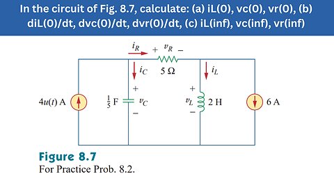 Practice Prob 8.2 | The circuit of Fig. 8.7, calculate (a) iL(0), vc(0), vr(0) | FEC 4th Edition