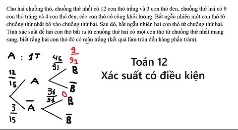 Toán 12: Cho hai chuồng thỏ, chuồng thứ nhất có 12 con thỏ trắng và 3 con thỏ đen, chuồng