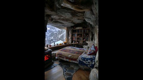 bedroom with fire place in winter