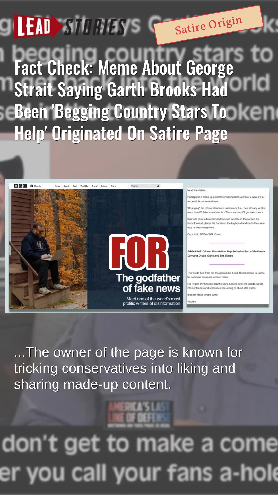 Fact Check: Satire About George Strait Saying Garth Brooks Had Been Begging Country Stars To Help