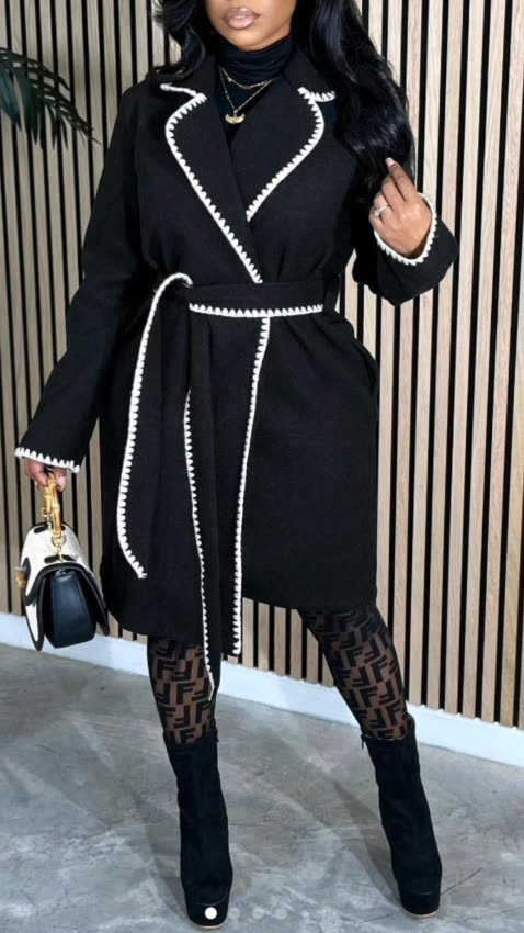 Women's Colour Block Belted Pea Coat—Turn Heads This Fall & Winter with Chic Style & Cozy Elegance!