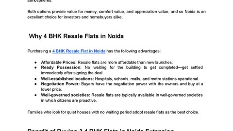 Smart Living & Smart Investments: 4 BHK Resale Flats in Noida & 3,4 BHK Flats in Noida Extension