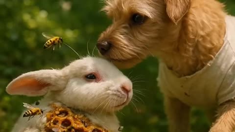 Cute Dog Rescues Bunny from Bees! #doglover #heartwarming #youtubeshorts