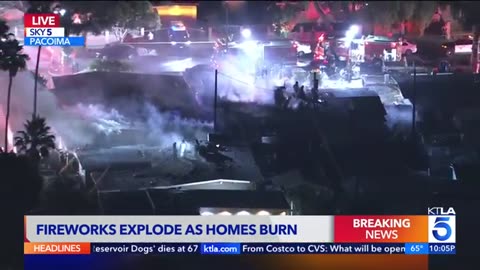 fire crews battle blaze involving fireworks explosion