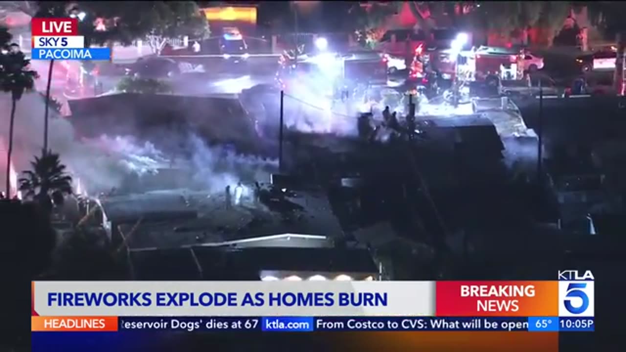 fire crews battle blaze involving fireworks explosion