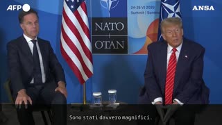 NOTIZIE DAL MONDO Trump:'I raid in Iran come Hiroshima e Nagasaki,hanno chiuso la guerra' ha dichiarato Donald Trump all'assemblea NATO svolta a Den Haag,Paesi Bassi il 24-25 giugno 2025