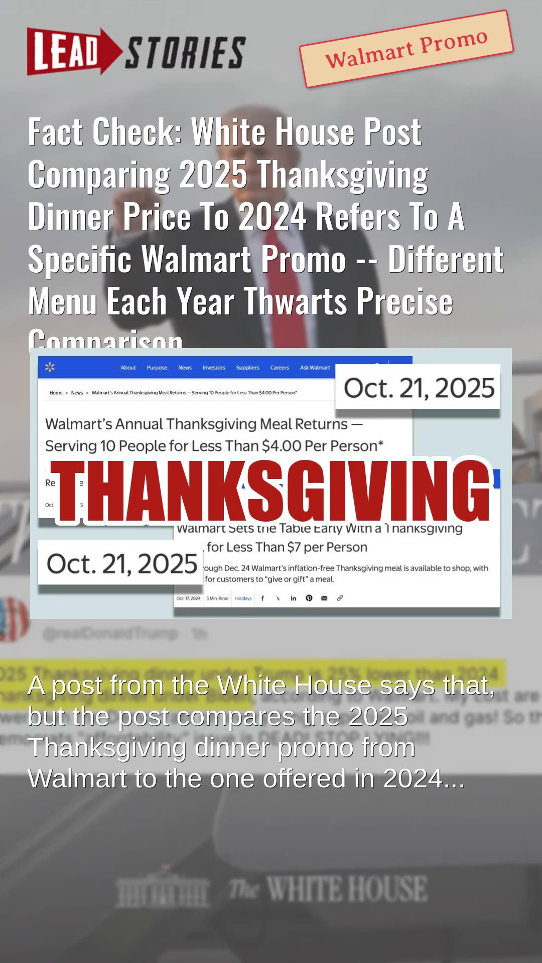 Fact Check: White House Comparing 2025 Thanksgiving Walmart Dinner Price To Specific 2024 Promo
