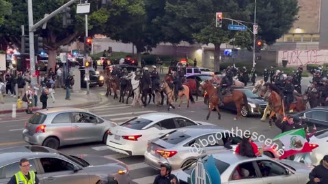 Police on horseback in Downtown Los Angeles.