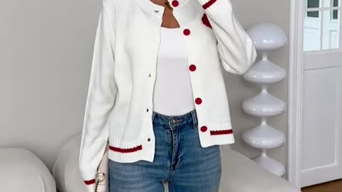 The Perfect Red and White Heart-Detail Cardigan for Everyday Wear