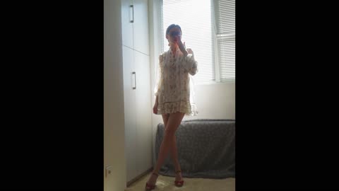 Transparent cleaning in the wardrobe with model girl in a dress