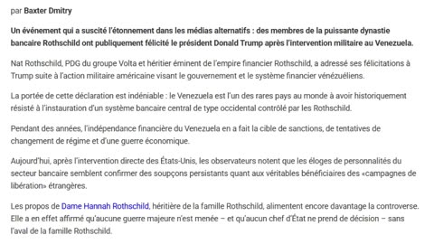 Les Rothschild font l’éloge de Trump après le coup d’État au Venezuela