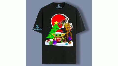 Christmas Tree Santa Groot Baby Yoda Cleveland Browns Shirt For Family