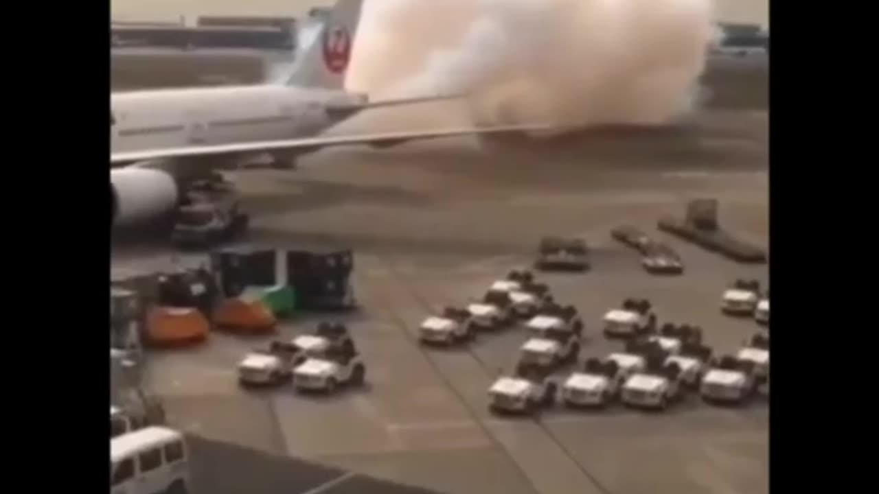 Pilot przypadkowo lub nie wypuszcza parownika chemtraila, gdy był jeszcze na terminalu lotniska.
