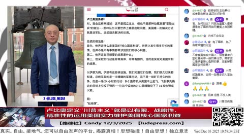【路德社】卢比奥总结“川普主义”就是一种运用美国实力的方式，以有限、精准武力清除危及世界安全的威胁，意味着什么；12/3/2025 Candy【ludepress.com】