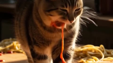 Chubby Cat easting Pizza