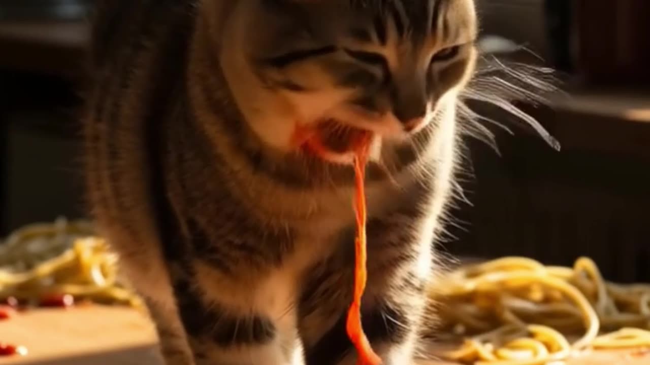 Chubby Cat easting Pizza