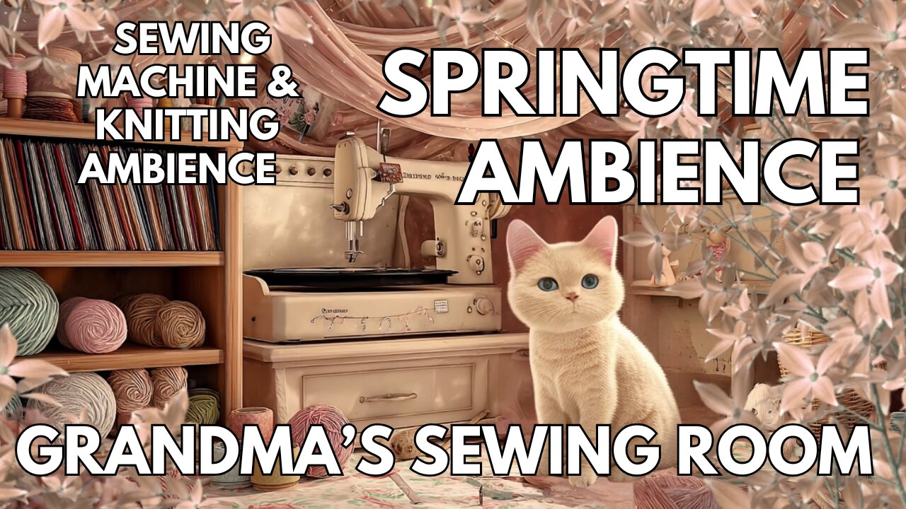 🪡 Grandma’s Sewing Room Ambience | Purring, Sewing, Knitting & Warm Spring Day | Springtime 4K ASMR