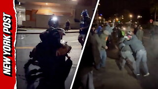 Police break up chaotic clash with pepper balls outside Portland ICE facility