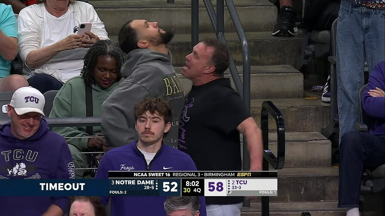 😂 Hailey Van Lith's dad HYPE after 3 pointer | TCU vs Notre Dame NCAA Women's Basketball Tournament