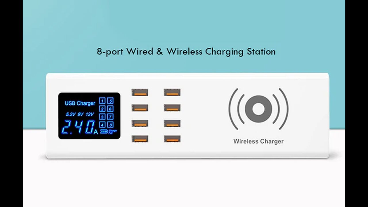 8-port Wired & Wireless Charge Station with Digital Display